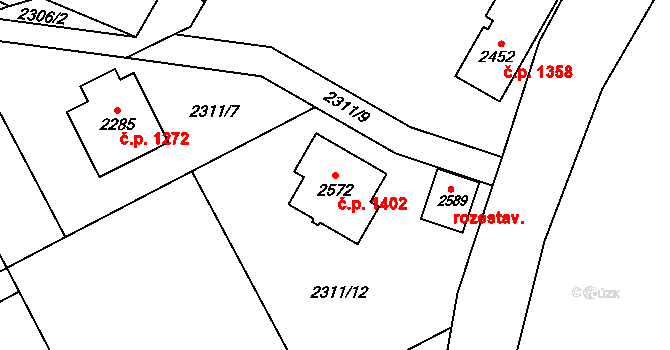 Třebechovice pod Orebem 1402 na parcele st. 2572 v KÚ Třebechovice pod Orebem, Katastrální mapa