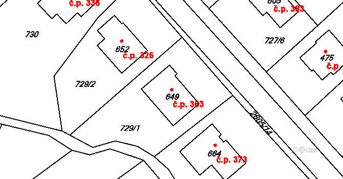 Břestek 363 na parcele st. 649 v KÚ Břestek, Katastrální mapa
