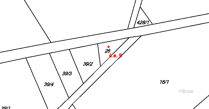 Čachnov 9, Krouna na parcele st. 26 v KÚ Čachnov, Katastrální mapa
