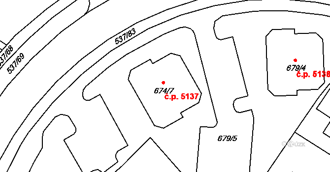 Proseč nad Nisou 5137, Jablonec nad Nisou na parcele st. 674/7 v KÚ Proseč nad Nisou, Katastrální mapa