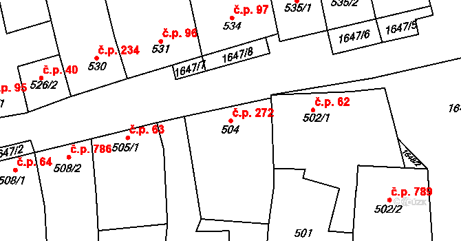 Drnovice 272 na parcele st. 504 v KÚ Drnovice u Vyškova, Katastrální mapa