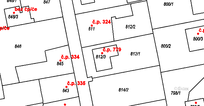 Lipence 779, Praha na parcele st. 812/3 v KÚ Lipence, Katastrální mapa