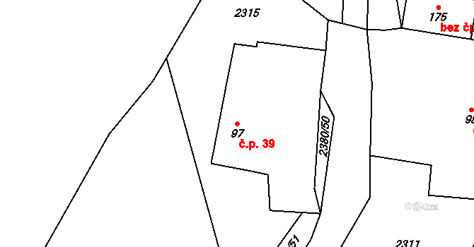 Slabčice 39 na parcele st. 97 v KÚ Slabčice, Katastrální mapa