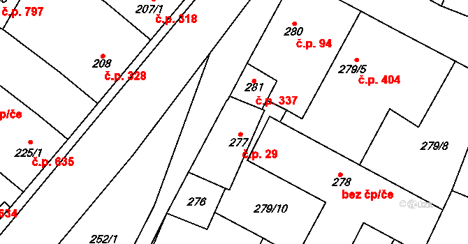 Nýřany 29 na parcele st. 277 v KÚ Nýřany, Katastrální mapa