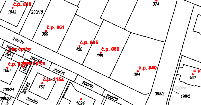 Kralupy nad Vltavou 860 na parcele st. 398 v KÚ Lobeč, Katastrální mapa