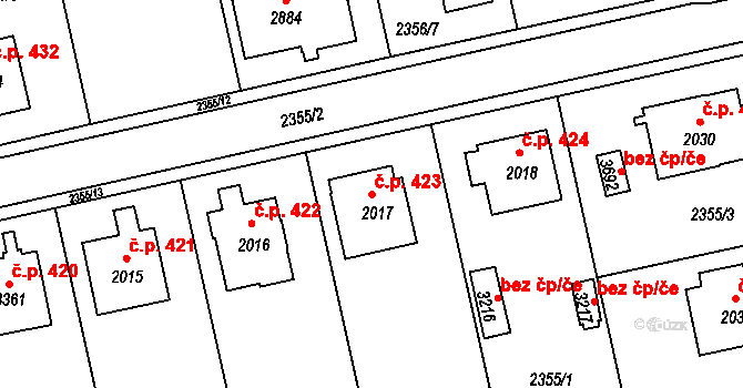 Týnské Předměstí 423, Domažlice na parcele st. 2017 v KÚ Domažlice, Katastrální mapa