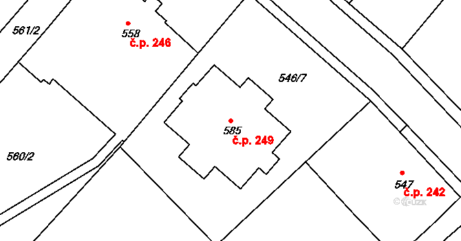 Broumov 249 na parcele st. 585 v KÚ Broumov, Katastrální mapa