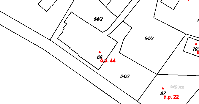 Rokytník 44, Hronov na parcele st. 68 v KÚ Rokytník, Katastrální mapa