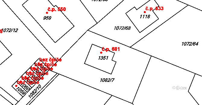 Mladá Vožice 681 na parcele st. 1351 v KÚ Mladá Vožice, Katastrální mapa