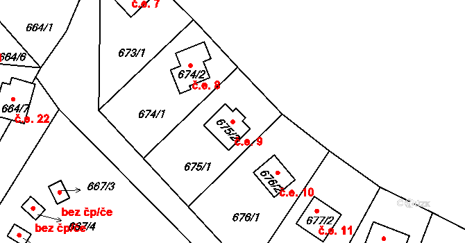 Loučky 9, Odry na parcele st. 675/2 v KÚ Loučky nad Odrou, Katastrální mapa