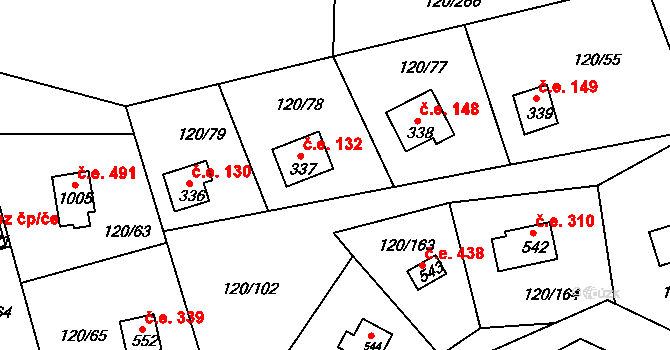 Sýkořice 132 na parcele st. 337 v KÚ Sýkořice, Katastrální mapa