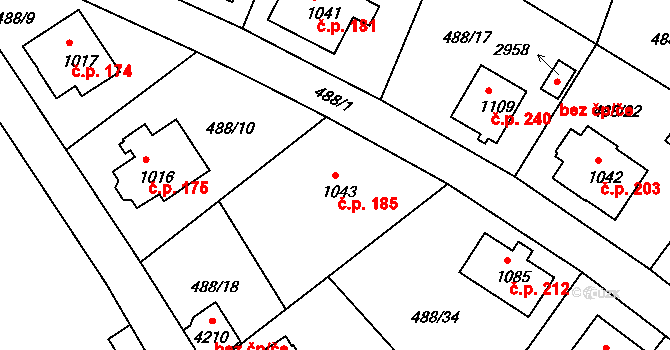 Horní Brána 185, Český Krumlov na parcele st. 1043 v KÚ Český Krumlov, Katastrální mapa