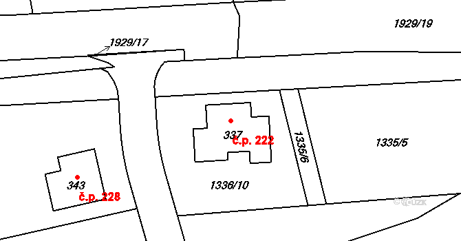 Kunovice 222 na parcele st. 337 v KÚ Kunovice, Katastrální mapa