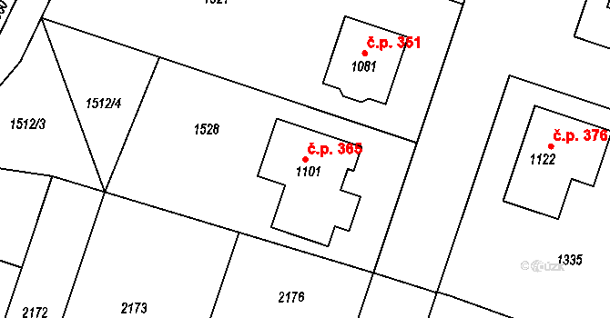Hrádek 365 na parcele st. 1101 v KÚ Hrádek u Znojma, Katastrální mapa