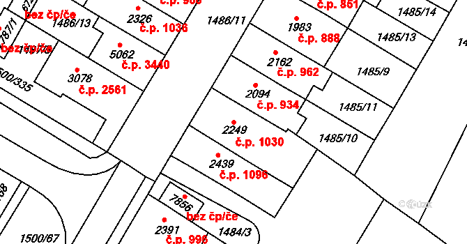 Kroměříž 1030 na parcele st. 2249 v KÚ Kroměříž, Katastrální mapa