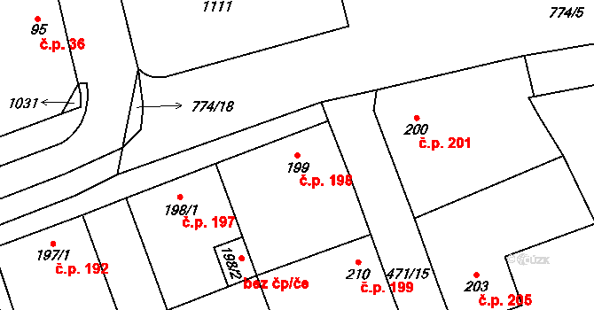 Chotěšov 198 na parcele st. 199 v KÚ Chotěšov, Katastrální mapa