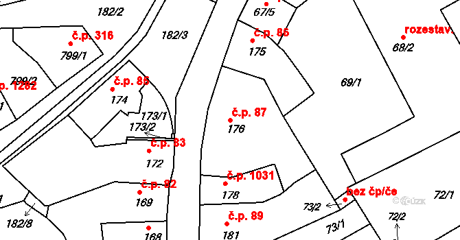 Holešov 87 na parcele st. 176 v KÚ Holešov, Katastrální mapa