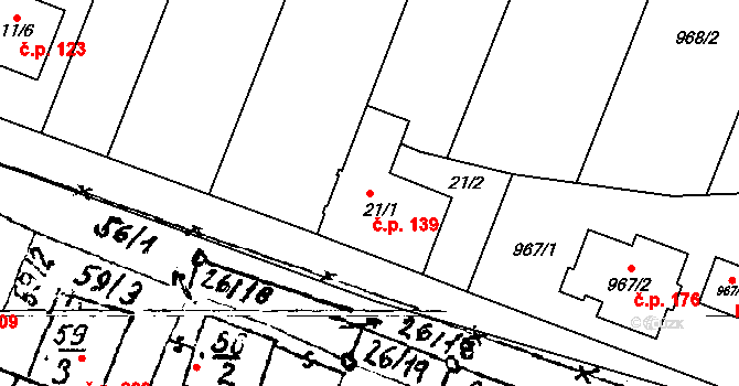 Dyjákovičky 139 na parcele st. 21/1 v KÚ Dyjákovičky, Katastrální mapa