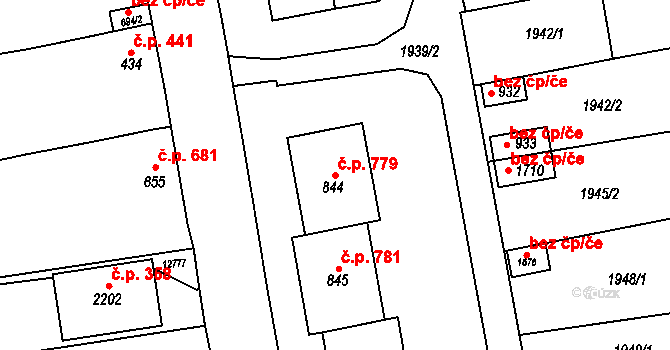 Hrušovany nad Jevišovkou 779 na parcele st. 844 v KÚ Hrušovany nad Jevišovkou, Katastrální mapa