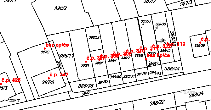 Oblekovice 309, Znojmo na parcele st. 386/6 v KÚ Oblekovice, Katastrální mapa