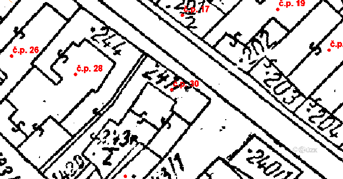 Prosiměřice 30 na parcele st. 241/1 v KÚ Prosiměřice, Katastrální mapa