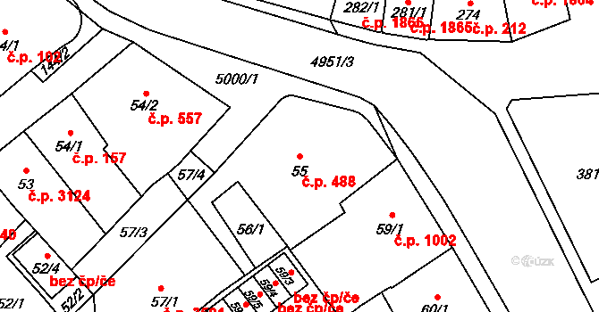 Přerov I-Město 488, Přerov na parcele st. 55 v KÚ Přerov, Katastrální mapa