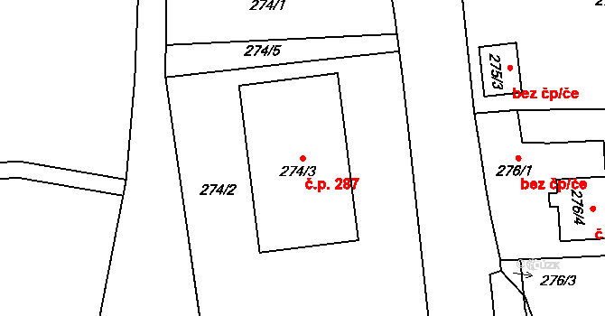 Kaňk 287, Kutná Hora na parcele st. 274/3 v KÚ Kaňk, Katastrální mapa