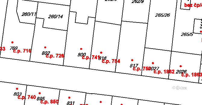 Nymburk 754 na parcele st. 816 v KÚ Nymburk, Katastrální mapa