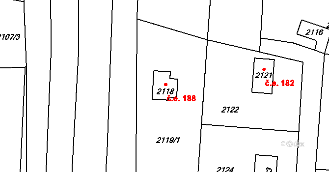 Sadská 188 na parcele st. 2118 v KÚ Sadská, Katastrální mapa