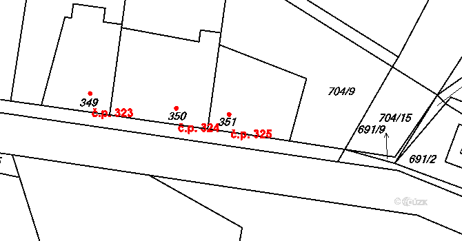 Rožďalovice 325 na parcele st. 351 v KÚ Rožďalovice, Katastrální mapa