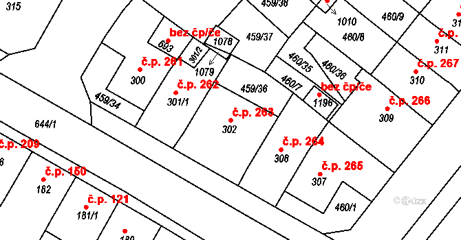 Františkovy Lázně 263 na parcele st. 302 v KÚ Františkovy Lázně, Katastrální mapa