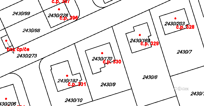 Dačice V 330, Dačice na parcele st. 2430/170 v KÚ Dačice, Katastrální mapa