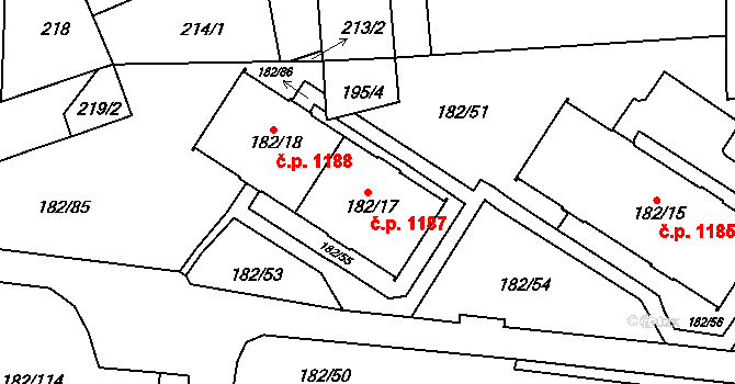 Frýdlant 1187 na parcele st. 182/17 v KÚ Frýdlant, Katastrální mapa