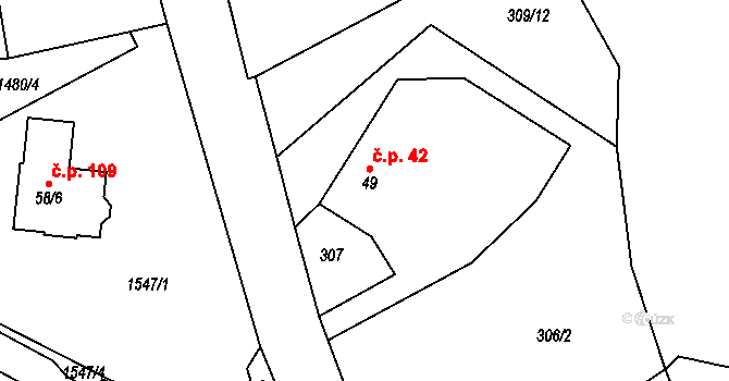 Broumov 42 na parcele st. 49 v KÚ Broumov u Zadního Chodova, Katastrální mapa