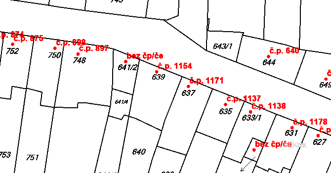 Tachov 1154 na parcele st. 639/1 v KÚ Tachov, Katastrální mapa