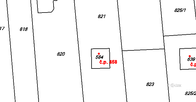 Hudlice 458 na parcele st. 584 v KÚ Hudlice, Katastrální mapa