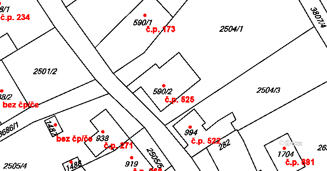 Cvikov II 525, Cvikov na parcele st. 590/2 v KÚ Cvikov, Katastrální mapa