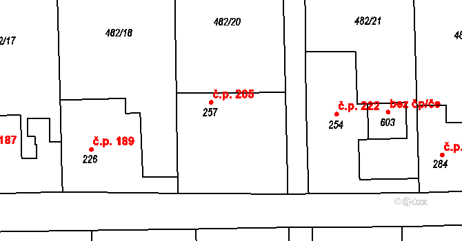 Čížkovice 205 na parcele st. 257 v KÚ Čížkovice, Katastrální mapa