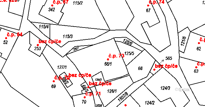 Žitenice 73 na parcele st. 68/1 v KÚ Žitenice, Katastrální mapa