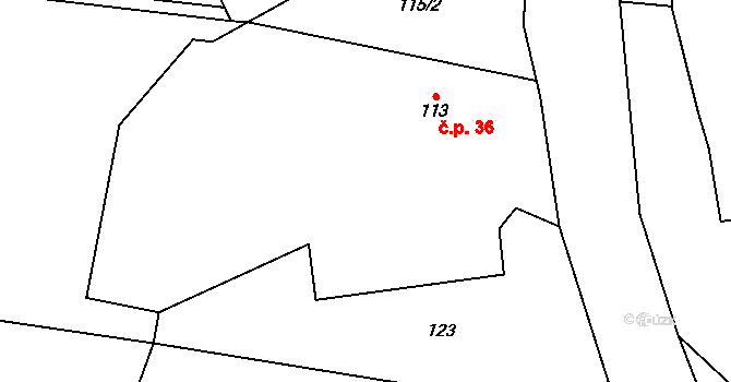 Hronětice 36, Kostomlaty nad Labem na parcele st. 113 v KÚ Hronětice, Katastrální mapa