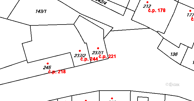 Sedlice 221 na parcele st. 237/1 v KÚ Sedlice u Blatné, Katastrální mapa