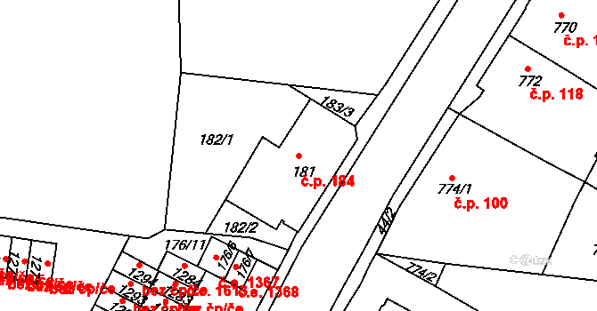 Děčín XXXII-Boletice nad Labem 184, Děčín na parcele st. 181 v KÚ Boletice nad Labem, Katastrální mapa