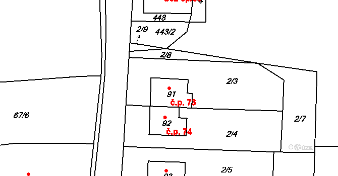 Topol 73, Chrudim na parcele st. 91 v KÚ Topol, Katastrální mapa