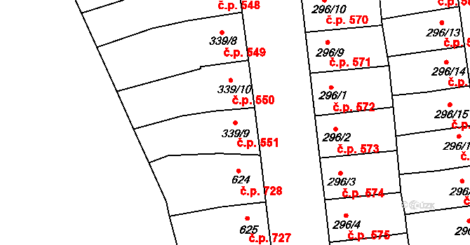 Předměstí 551, Svitavy na parcele st. 339/9 v KÚ Svitavy-předměstí, Katastrální mapa