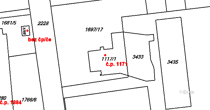 Předměstí 1171, Svitavy na parcele st. 1117/1 v KÚ Svitavy-předměstí, Katastrální mapa
