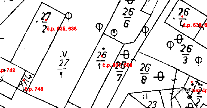 Rychnov u Jablonce nad Nisou 607,608 na parcele st. 26/1 v KÚ Rychnov u Jablonce nad Nisou, Katastrální mapa