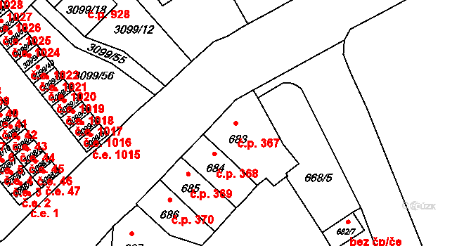 Pelhřimov 367 na parcele st. 683 v KÚ Pelhřimov, Katastrální mapa