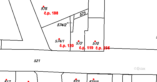 Řetenice 119, Teplice na parcele st. 572 v KÚ Teplice-Řetenice, Katastrální mapa