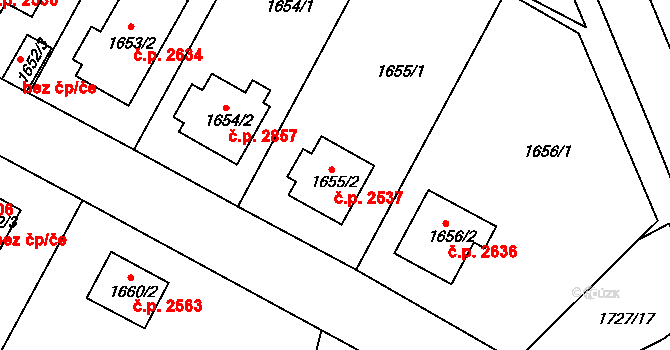 Teplice 2537 na parcele st. 1655/2 v KÚ Teplice, Katastrální mapa