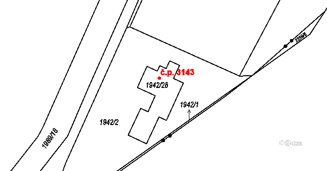 Teplice 3143 na parcele st. 1942/28 v KÚ Teplice, Katastrální mapa